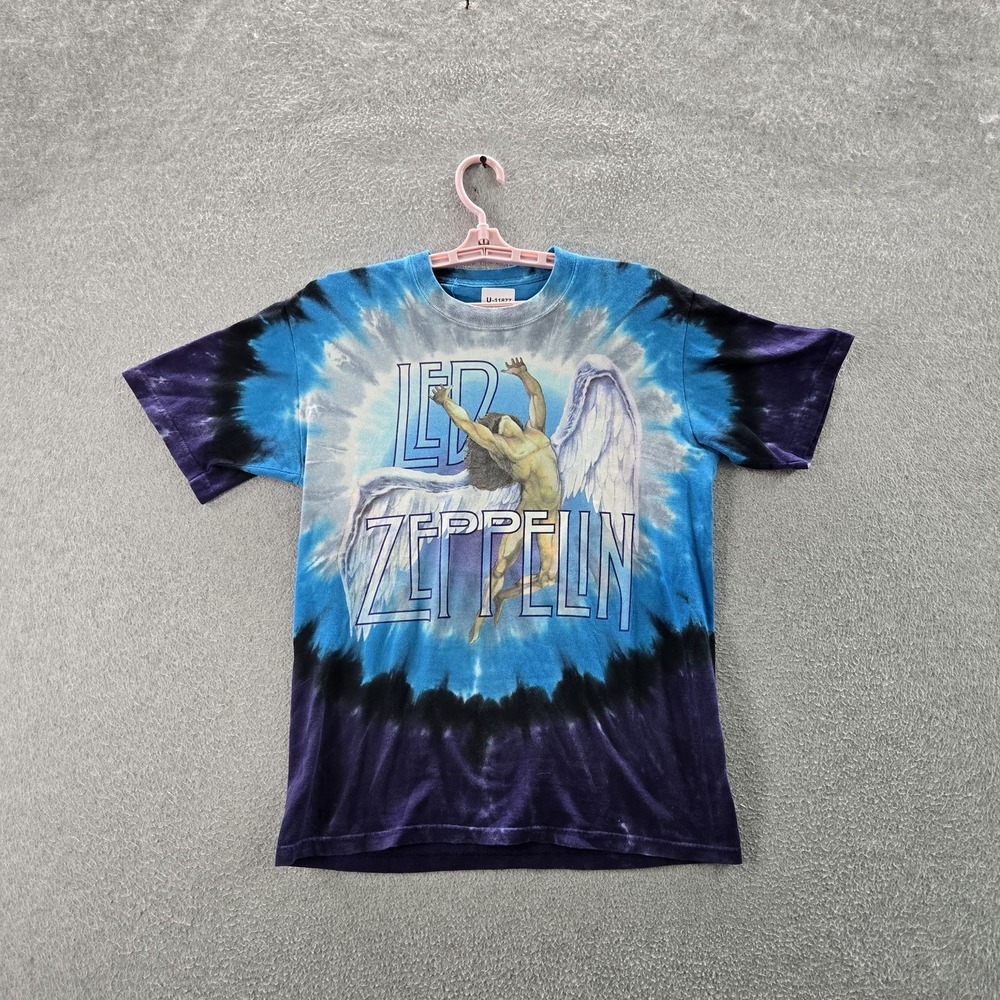 Led Zeppelin Men Shirt S Blue Tie Dye Graphic Band Tee Short‎ Sleeve Logo